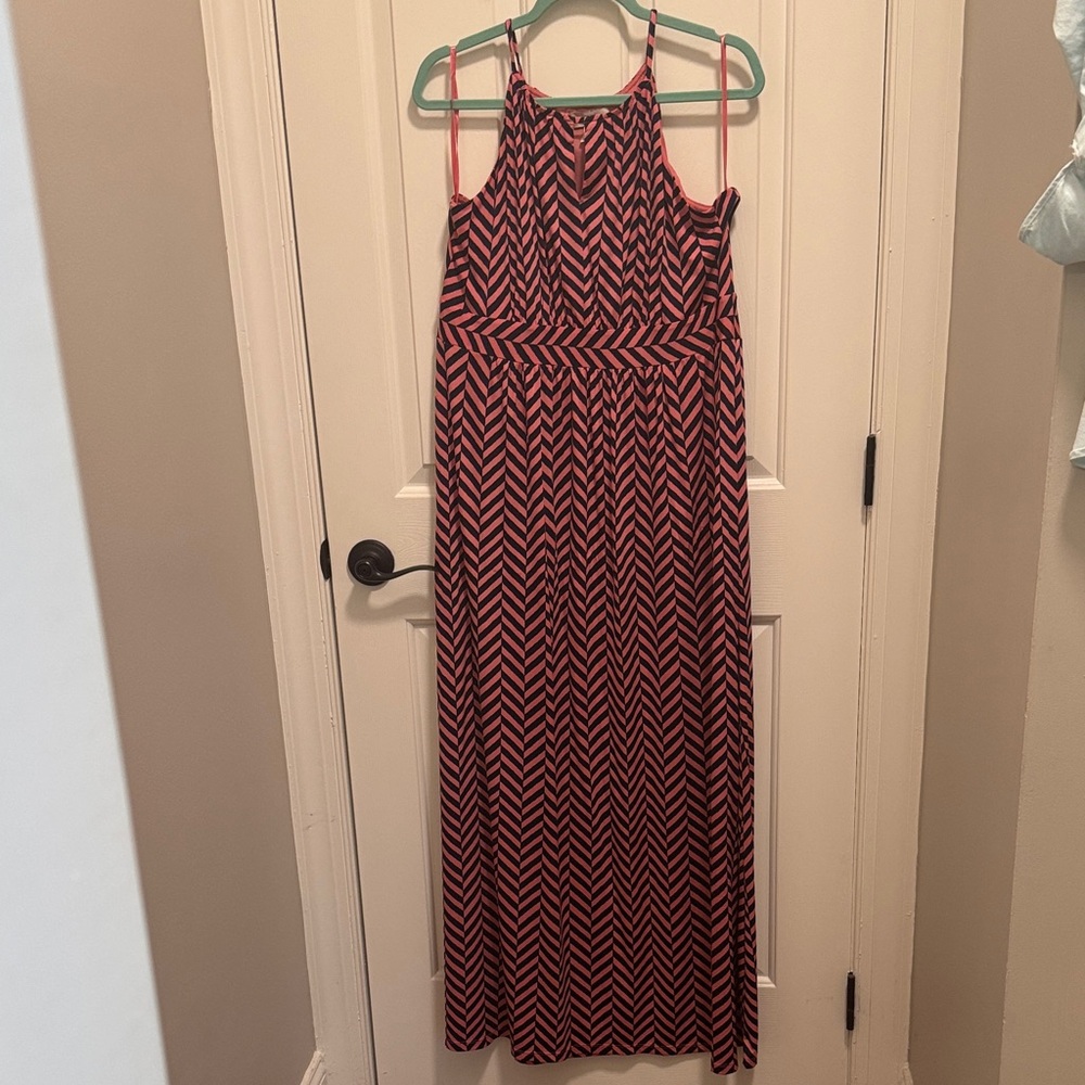 LOFT Vibrant Pink and Navy Maxi Dress